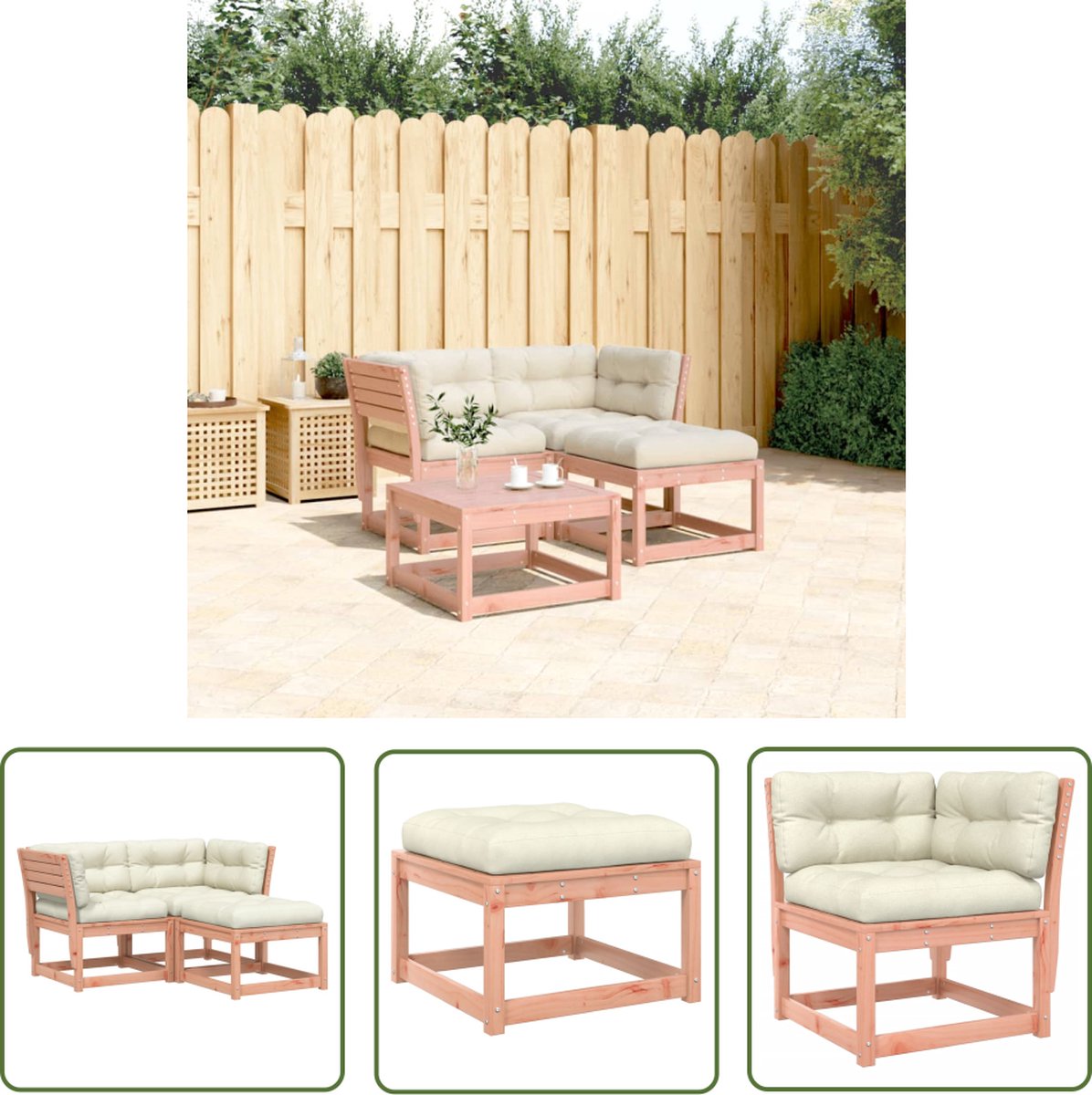The Living Store 3-delige Loungeset met kussens massief douglashout - Loungeset - Tuinset - Hout Bank - Loungebank - Buitendecoratie