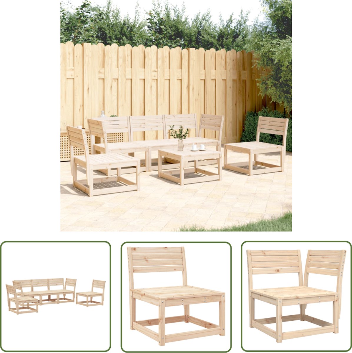 The Living Store 5-delige Loungeset massief grenenhout - Tuinmeubels - Lounge Set - Houten Tuinbank - Tuinset - Buitenspeelgoed