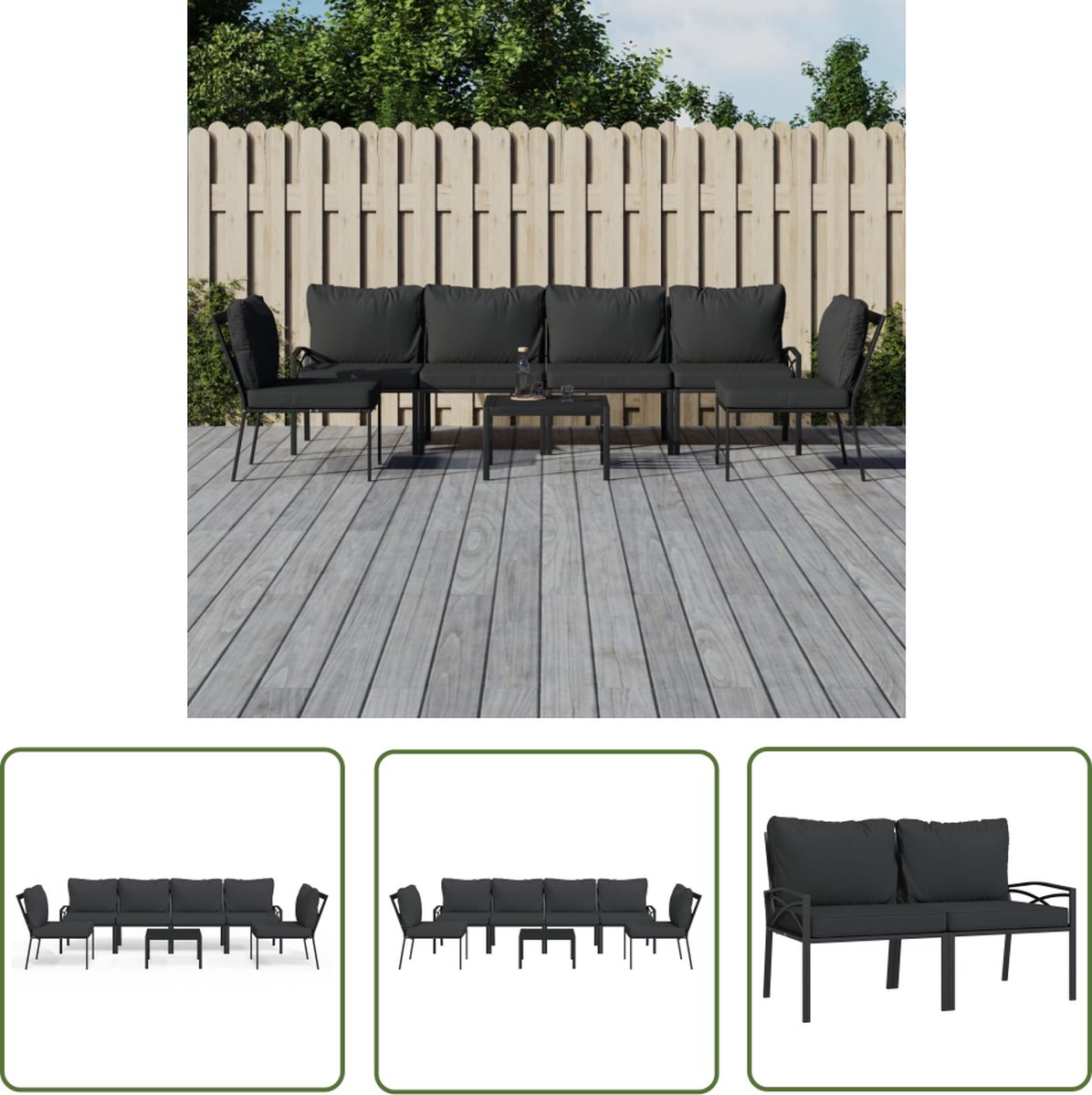 The Living Store 7-delige Loungeset met kussens staal grijs - Loungeset - Lounge Stoel - Buitendinerset - Tuinbank - Tuinset