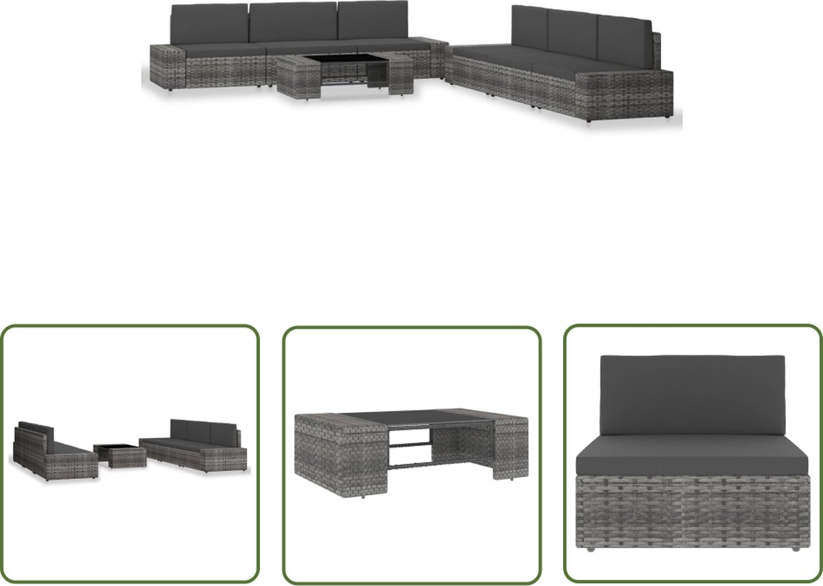 Loungeset van poly rattan in grijs voor buiten - The Living Store.