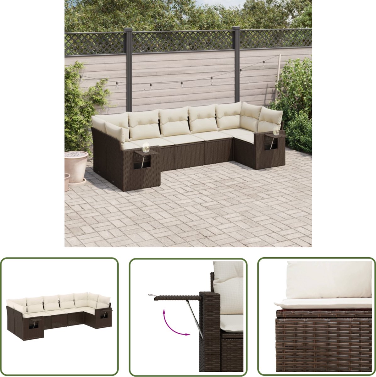 The Living Store 7-delige Loungeset met kussens poly rattan bruin - Tuinset met PE-rattan.