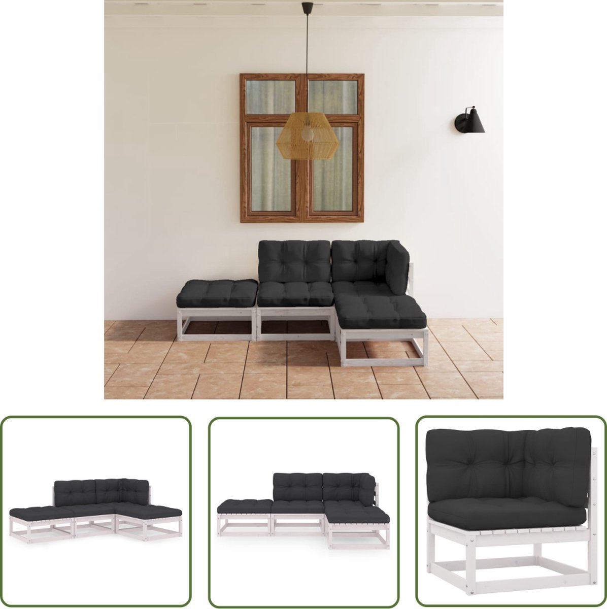 The Living Store 4-delige Loungeset met kussens massief grenenhout - Loungeset - Tuinset - Tuinmeubelen - Houten Lounge - Loungestoel