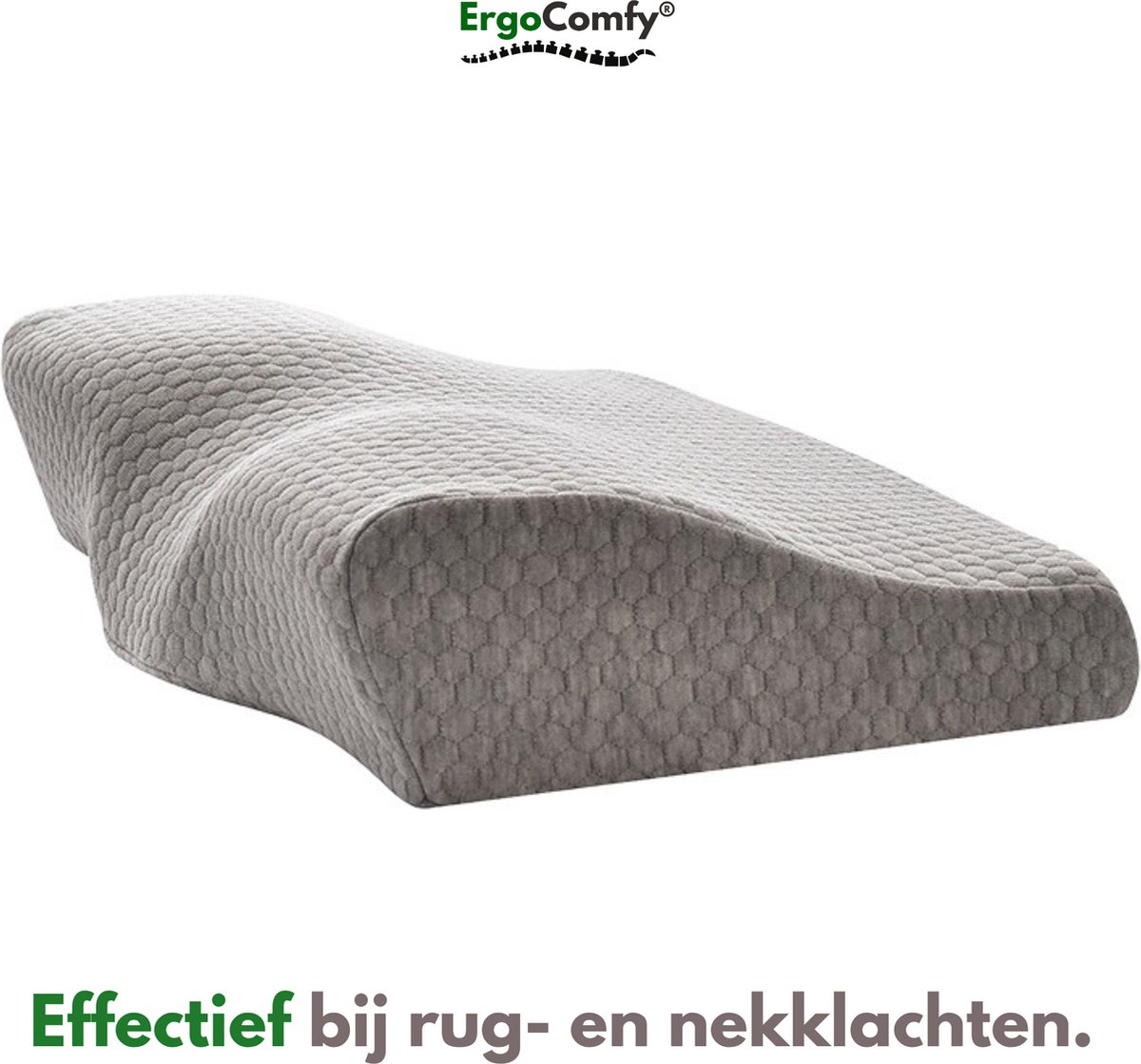 ErgoComfy® ErgoComfy - Ergonomisch Hoofdkussen - Ergonomisch - 60x35cm - Orthopedisch - Traagschuim - Nekklachten - Tegen Nek- en rugklachten Lichtgrijs