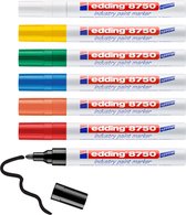edding 8750 industrie verfstiften set - 7 stiften - wit, geel, groen, blauw, oranje, rood, zwart - ronde punt 2-4 mm - paint markers voor schrijven op stoffige, licht vette oppervlakken, banden, metaal, glas en hout - permanent, watervast