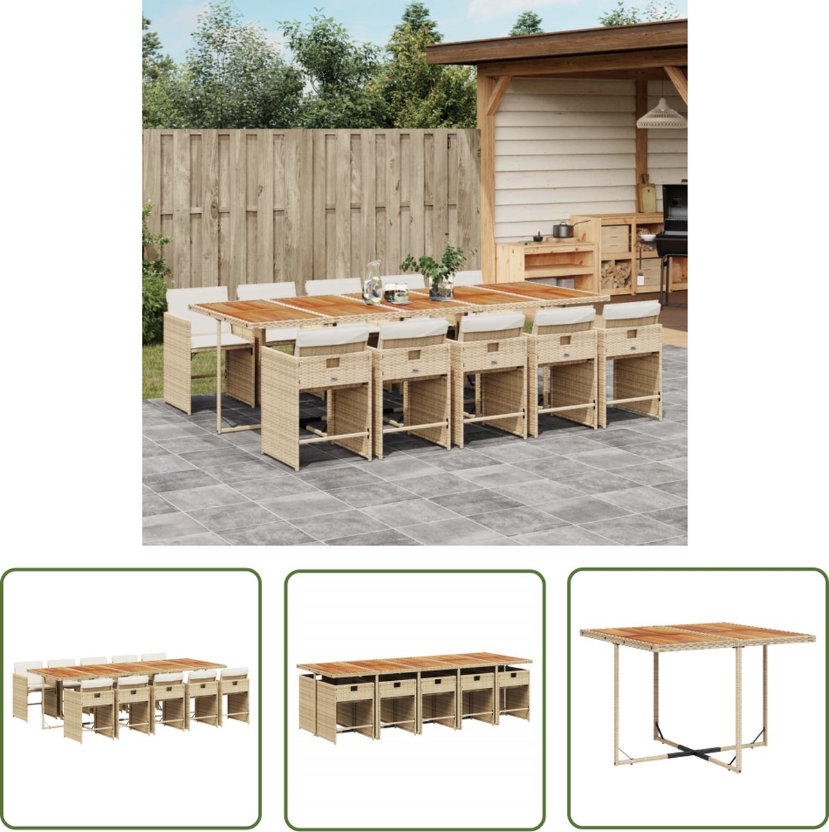 Tuinset met beige kussens van poly rattan - The Living Store.