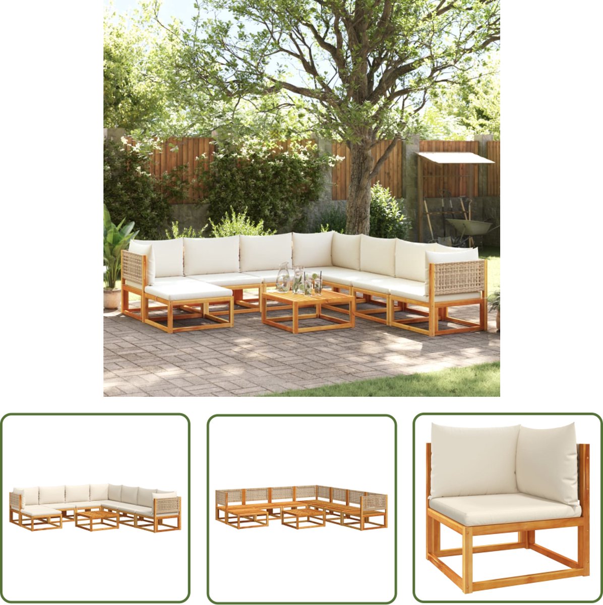Massief acaciahouten loungeset met kussens voor tuin en buiten - The Living Store