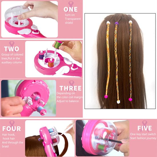 Machine à Tresser Les Cheveux Pour Fille – Kit Coiffure DIY Avec 3 Styles, Accessoires Et Bijoux – Cadeau Parfait Pour Les Petites Créatives