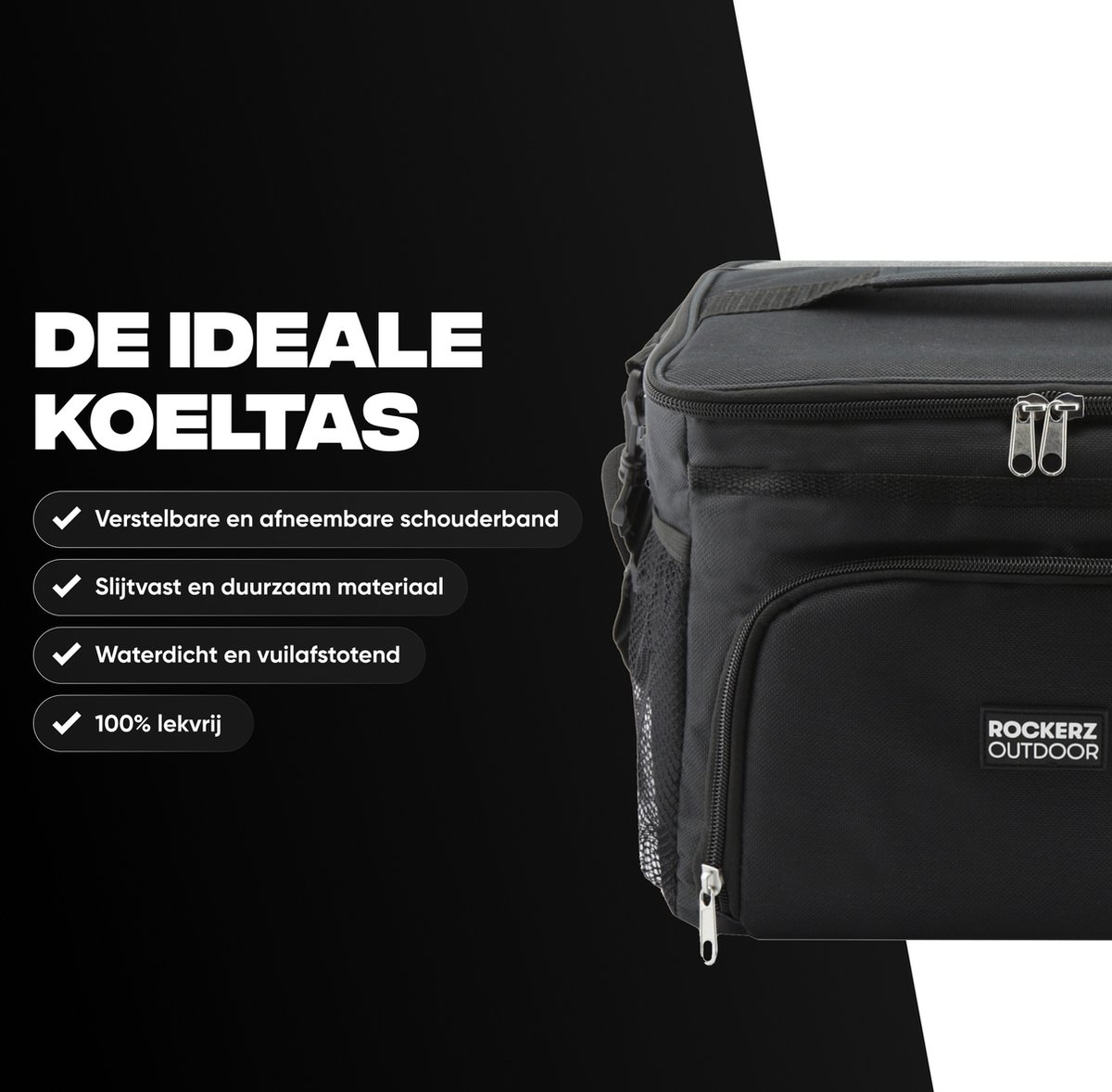 Rockerz Koeltas - 4 laags geïsoleerde - Incl. 2 koelelementen - 15 liter - Lunchtas - Picknicktas - Capaciteit voor 24x 33 cl blikken of 12x 33 cl flesjes - Slijtvast en duurzaam materiaal - Waterdicht en vuilafstotend - kleur: Zwart — cadeau in Sport & Outdoor - foto 2