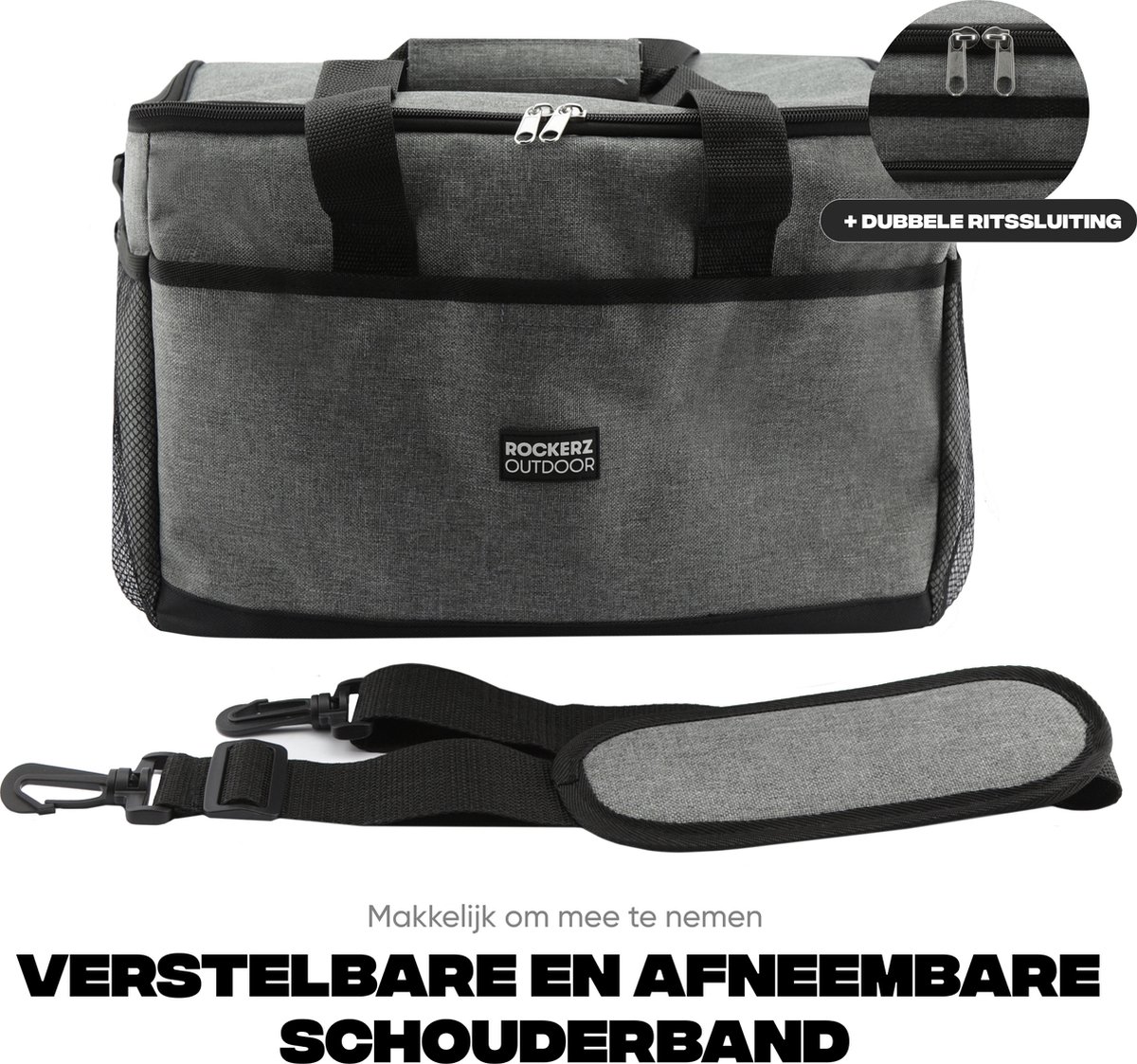 Rockerz Koeltas - 4 laags geïsoleerde grote Koeltas - Incl. 4 koelelementen - 30 liter - Lunchtas - Picknicktas - Capaciteit voor 48x 33 cl blikken of 24x 33 cl flesjes - Slijtvast en duurzaam materiaal - Waterdicht en vuilafstotend - kleur: Grijs — cadeau in Sport & Outdoor - foto 7