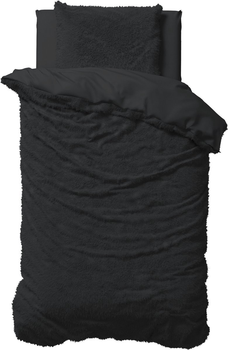 Superzachte teddystof dekbedovertrek uni antraciet - 135x200 - heerlijk slapen - cosy look - luxe kwaliteit - met handige drukknopen
