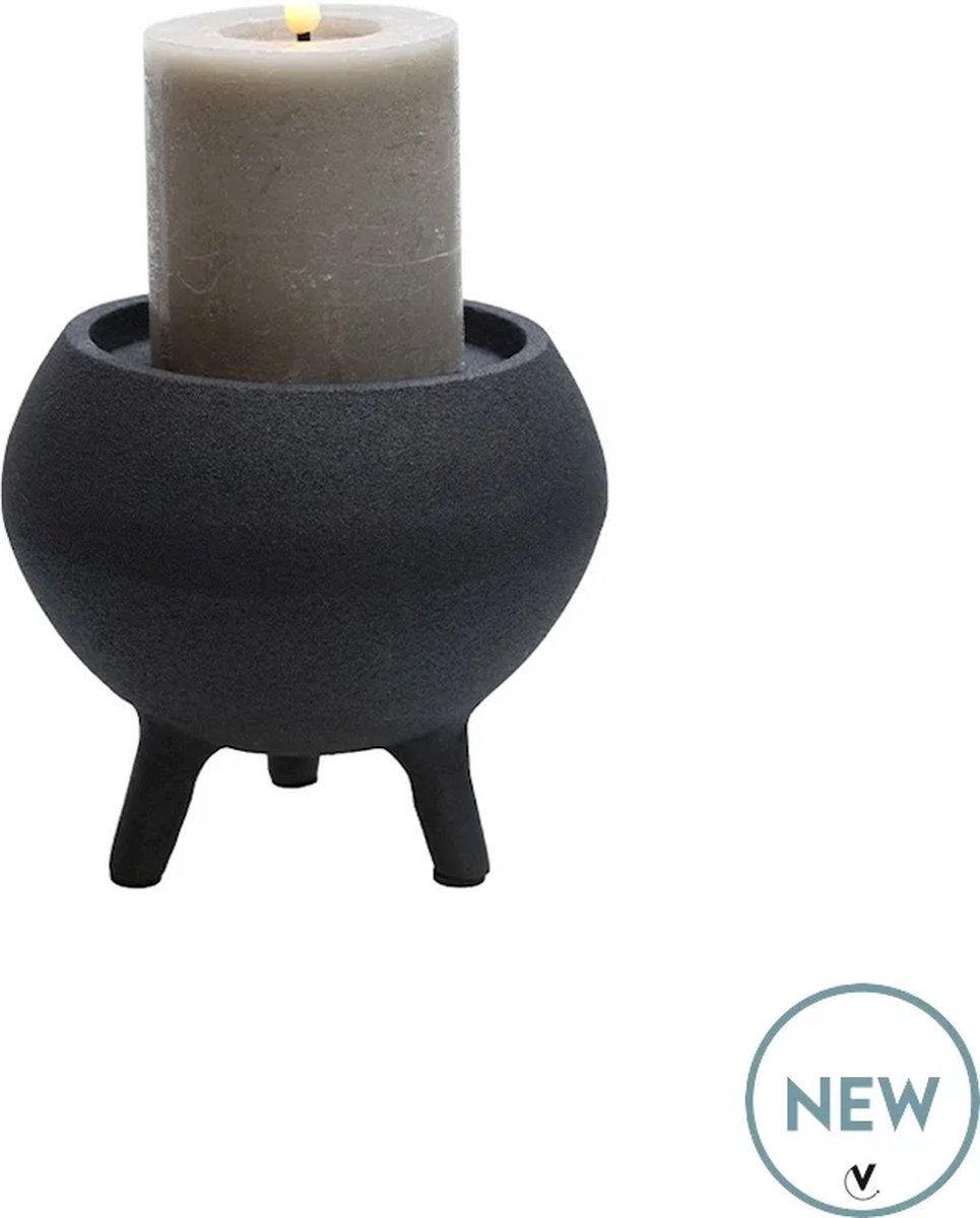 Vase The World Kandelaar Luro | Small | rough black - mat zwart | Ø12 x H14 cm
