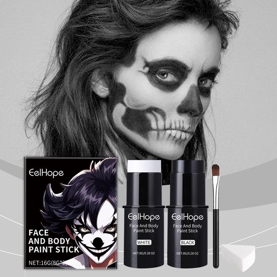 Eelhope Halloween Face Paint Stick Set – Face Paint & Gezichtsdecoratie – Mineral Oil & Jojoba Olie – Long-Wear Festival Make-Up – Kinderschmink Veiliger Design