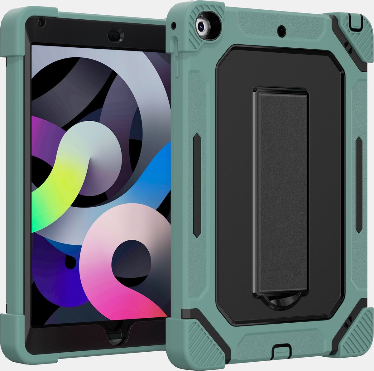 Hoes Back Cover Geschikt Voor iPad 5/6 2017-2018 9.7 inch - 360 Bescherming Hoesje - Shockproof Case Cover - Met Standaard - iPad Standaard Extra Stevig - Schokbestendig - Groen