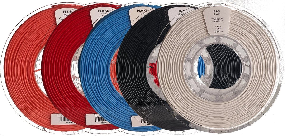 Kexcelled PLA Combideal 5 x 500g = 2,5kg (Roze, Rood, Meerblauw, Zwart + Wit) 3D Printer filament NIEUW VOORRAAD!