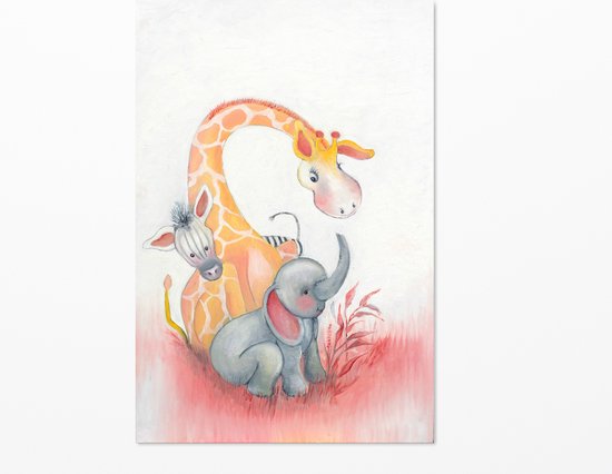 Twinkelschilderijen poster kinderkamer - Poster Olifant Giraffe en Zebra - Decoratie babykamer en kinderkamer - Wanddecoratie - Muurdecoratie - Accessoire 40x60cm | Ontwerp en productie in NL |