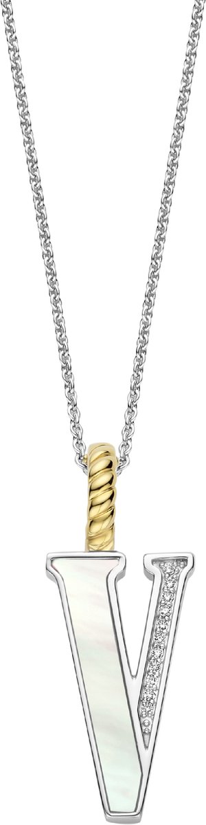 TI SENTO Dames Hanger - 925 zilver - Letter V - Parelmoer - 6840MW_V