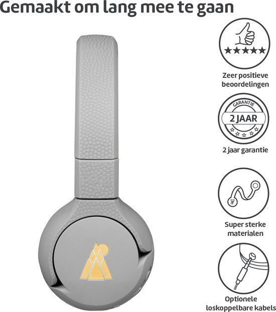 POGS - The Gecko 2 - Draadloze on-ear kinder koptelefoon - Bluetooth - Veilige volumebegrenzing - Duurzaam - Gratis app voor extra functies - rGrijs