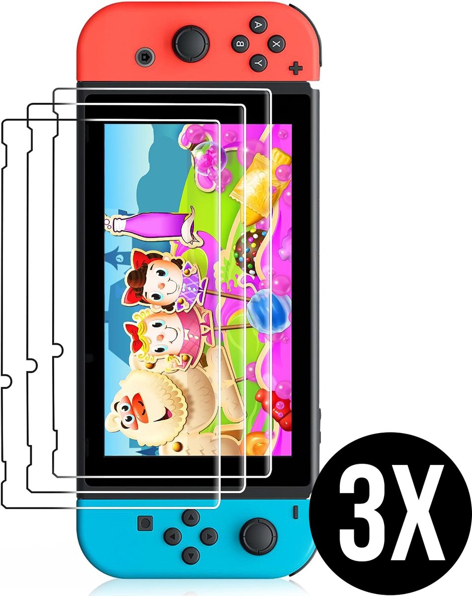 Podec - 3x Screenprotector geschikt voor Nintendo Switch - Tempered Glass Screen Cover