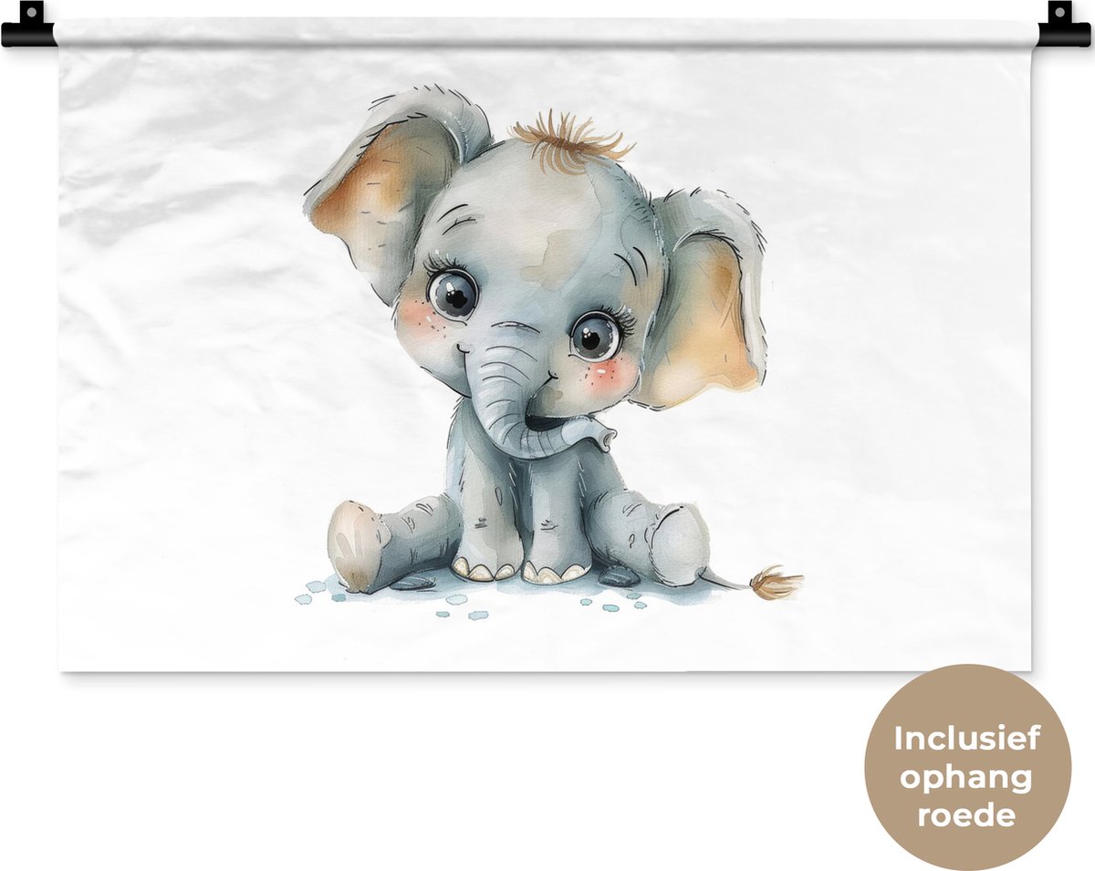 Wandkleed 60x40 cm - Wanddoek Olifant - Baby dier - Wandtapijt - Wandkleden