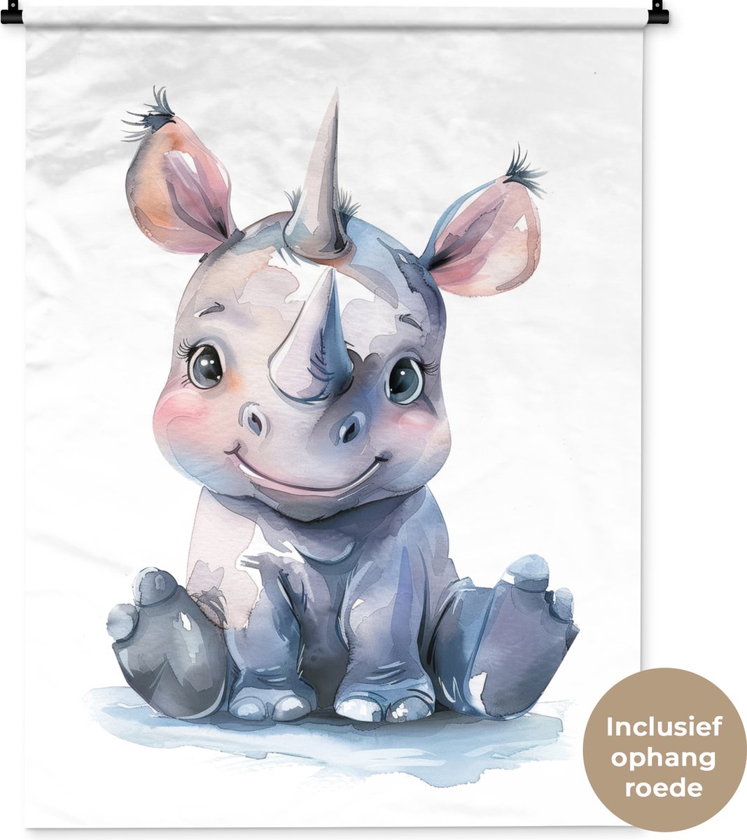 Wandkleed 90x120 cm - Wanddoek Neushoorn - Baby dier - Dieren - Wandtapijt - Wandkleden