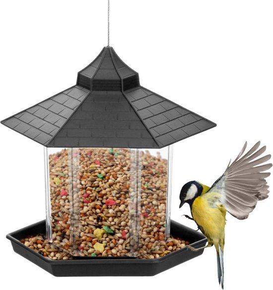 Zeqeey Mix Zaden Hangende vogelvoederbak voor het voederen van wilde vogels, outdoor, tuin, zaden, mengsels, zonnebloemhart, pinda's, noten, voeder, Dunnocks mussen, roodborstjes, kleine vogels, bruin