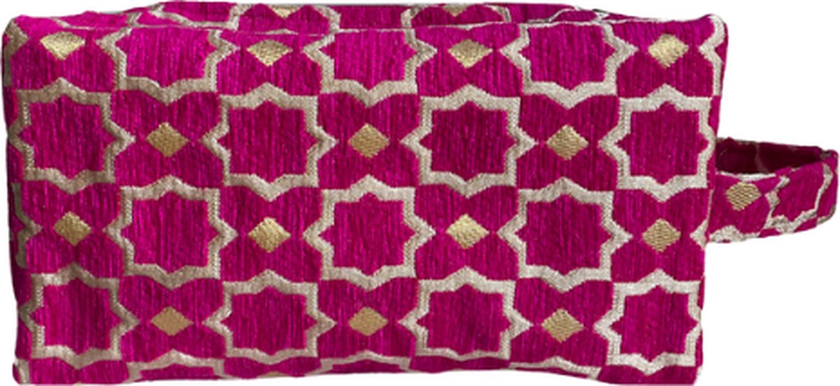 Luxe Toilettas Pouch met Oosters Patroon - Handige Reis Make-up Tas - Compacte Reistas voor Toiletries - Roze