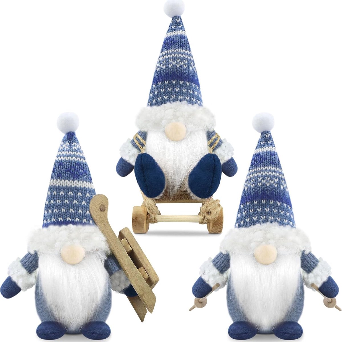 Set van 3 handgemaakte mini kerstkabouters pluche decoraties.