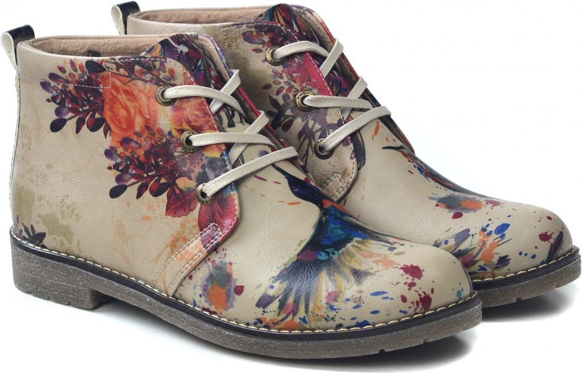 GOBY Flower Print Ankle Boots Laars Laarzen Damesboots Dames laarzen Enkel laarzen Handmade