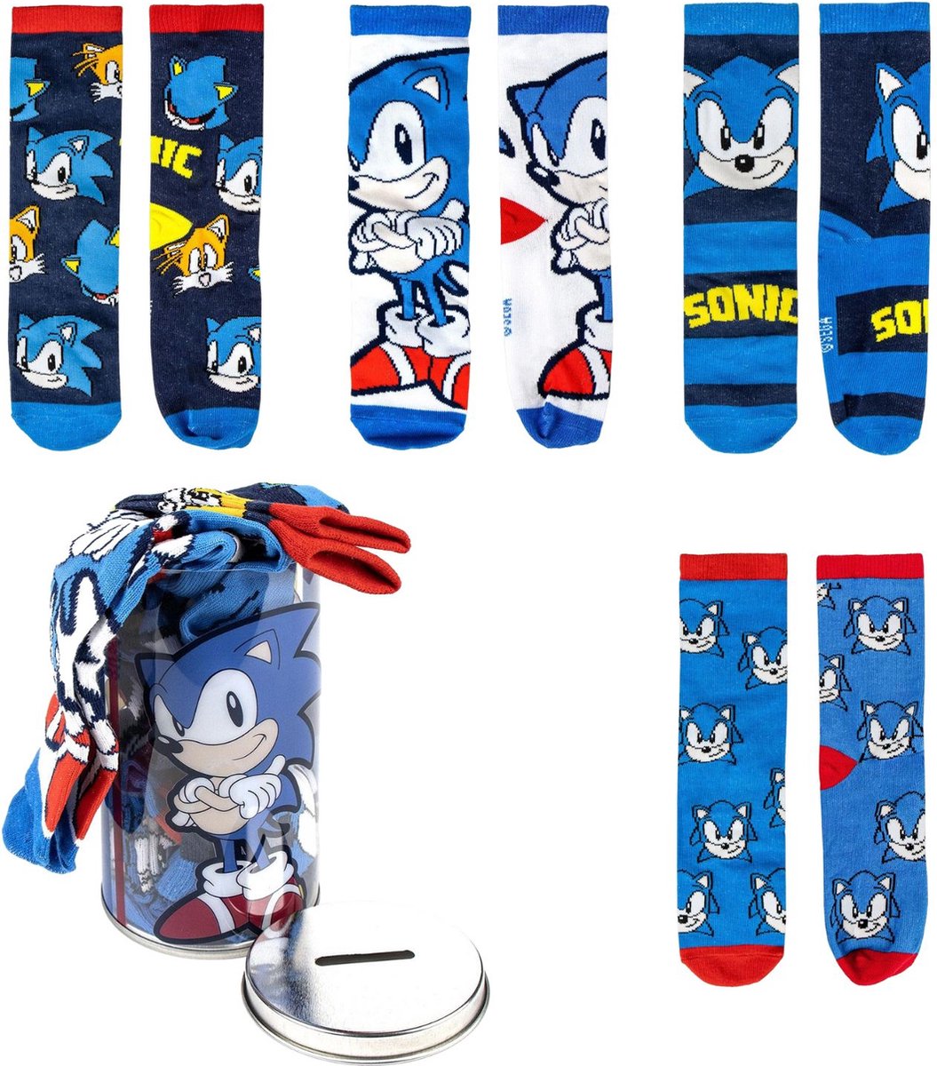 Sonic the Hedgehog Sokken in Spaarpot - 4 Paar Sokken Jongens Meisjes