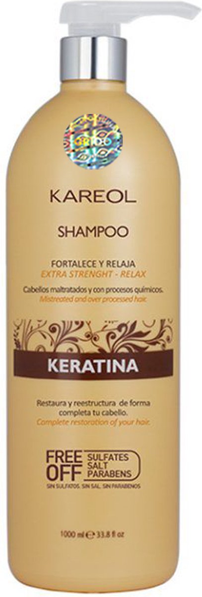 Kareol - Keratine Shampoo - 1000 ml - Vegan - Diervriendelijk - Sulfaatvrij - Parabenenvrij - Zoutvrij