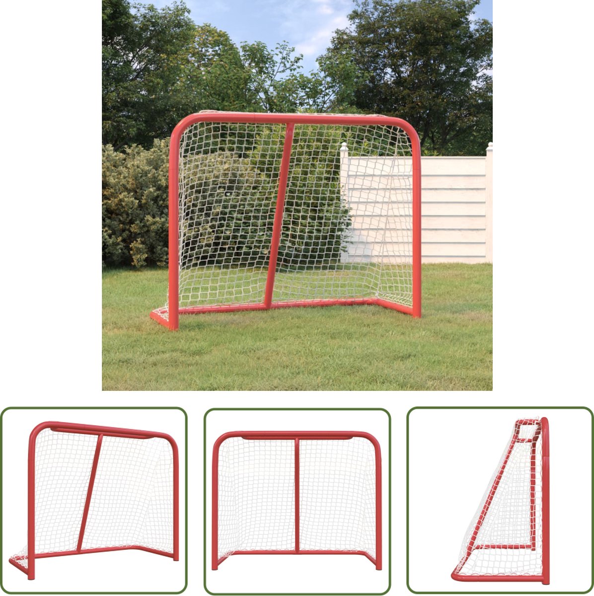 The Living Store Hockeydoel 183x71x122 cm polyester rood en wit - Hockeydoel - Hockeytraining - Street Hockey - Veldhockey - Lacrosse Doelen