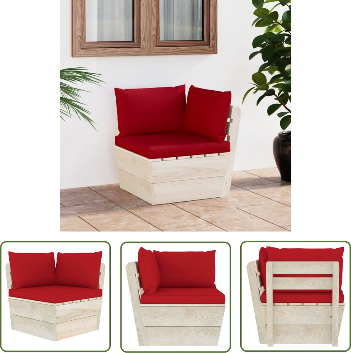 vidaXL Hoeksofa - Tuinbank - Tuinhoekbank met kussens pallet geïmpregneerd vurenhout - Buitendecoratie - Loungehoek - Teak