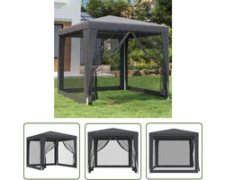vidaXL Veranda - Partytent - Partytent met 4 mesh zijwanden 2,5x2,5 m HDPE antracietkleurig - Buitentuin - Bbq Tent - Festivaltent