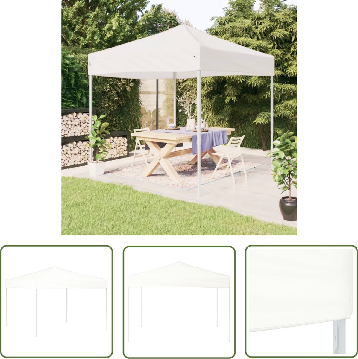 Innovatively designed white 3x3m foldable party tent by The Living Store for outdoor gatherings.