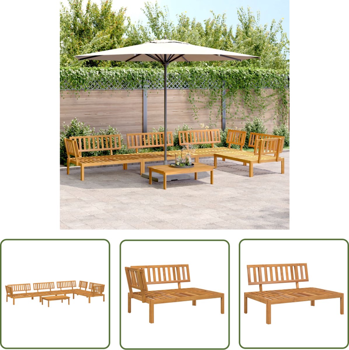 vidaXL Tuinlounge - Loungeset - 5-delige Loungeset pallet massief acaciahout - Acacia Hout - Lounge Bank - Buitendecoratie