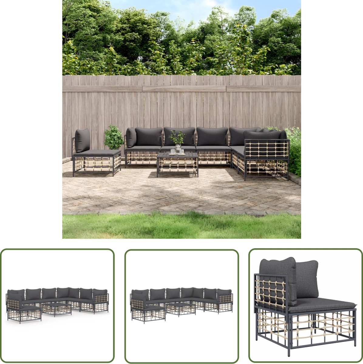 The Living Store Hoekbank Antraciet Poly Rattan - 72 x 72 x 66 cm - Weerbestendig Hoekbank - Lounge Set - Tuinset - Buitenshuis Wonen - Poly Rattan - Antraciet - Loungemodule - Relaxen