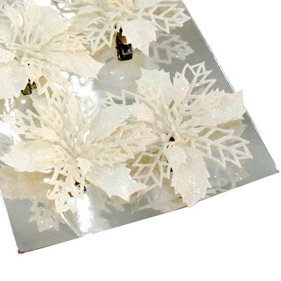 Gerimport Décoration fleurs sur clip - 6x pièces - blanc - plastique - décoration florale