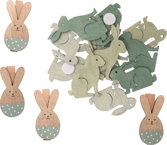 10 Stuks Paashaas Om Te Beschilderen - Houten Hanger Met Pompons En Ogen - Knutselset Pasen