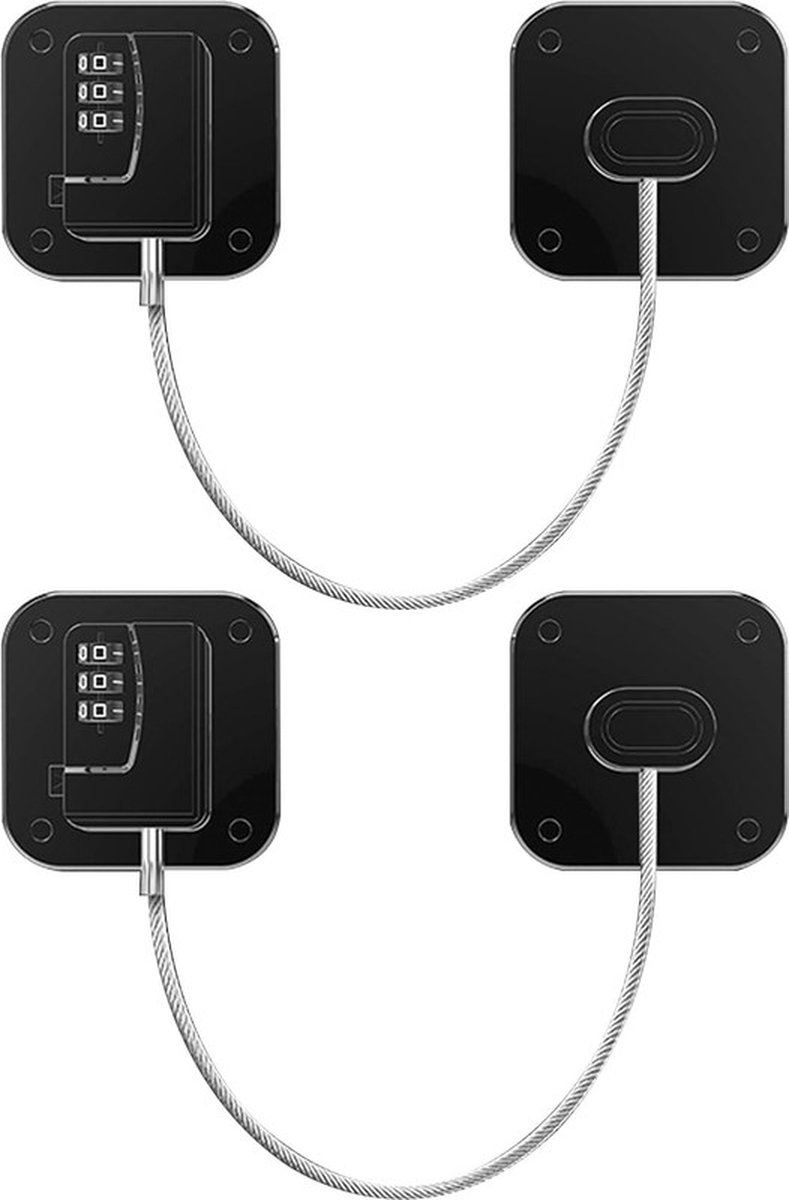 Image of 2 stuks combinatie koelkast sloten, kindveilige koelkast deursloten, kastsloten, kindveilige raamsluiting met sterke lijm voor vriezerdeuren, ramen, kasten - zwart vierkant