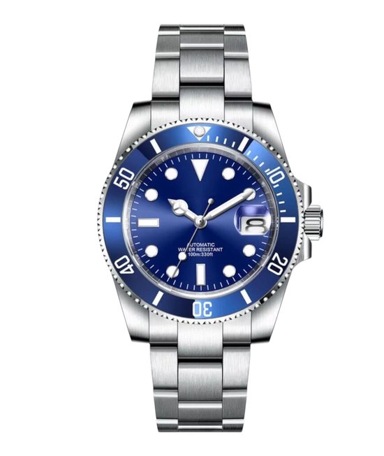 Lige - Herenhorloge - Mannen - Zilveren Polsband - Zilver en Blauw - Horlogedoos