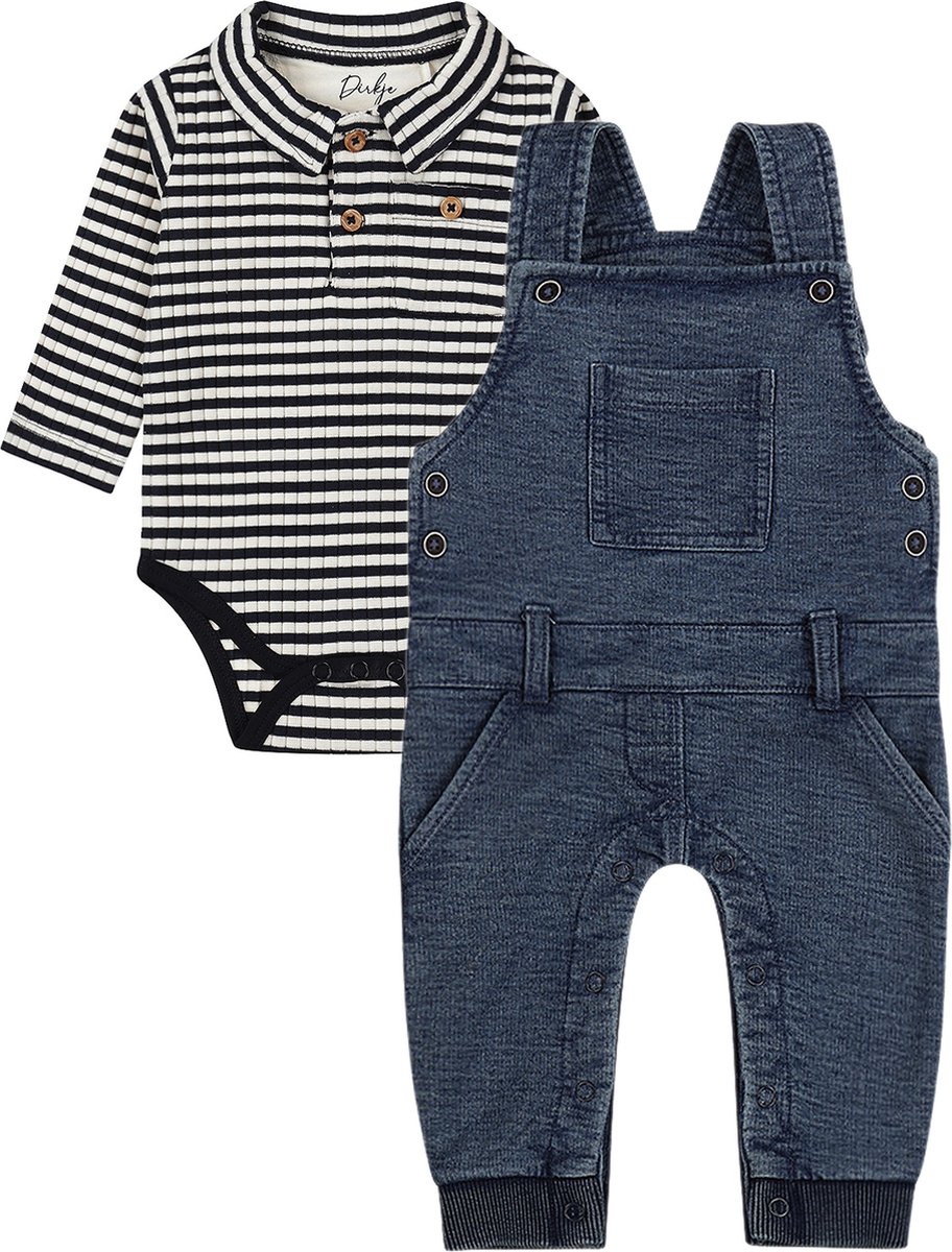 Dirkje - Bio Basic - Kledingset - 2delig - Tuinbroek - Blue jeans - Baby body ls organic cotton - Maat 62