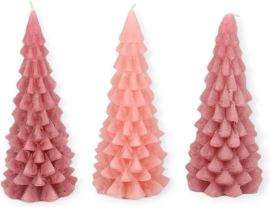 Daan Kromhout - Kerstboom kaarsen - Set/3 - Pink Mix - 8x16cm