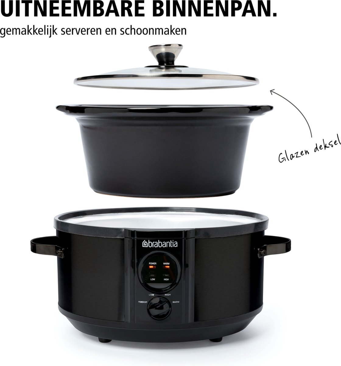 Afbeelding 3 van Brabantia BBEK1081MB Slowcooker - 3.5 Liter - 180 Watt - Warmhoudfunctie - Keramische Binnenpan - Zwart