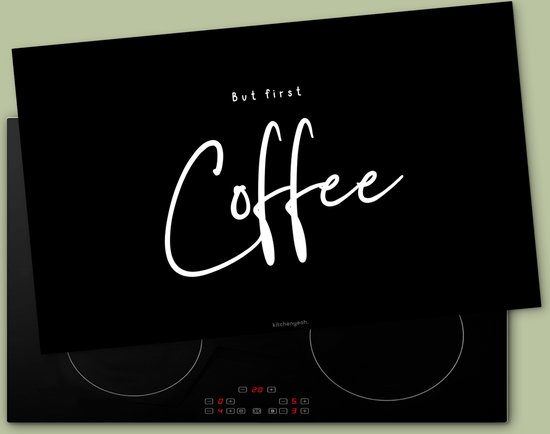 KitchenYeah® Protection plaque induction 85x52 cm - Noir - Citation - Mais d'abord le café - Protege plaque de cuisson - Couvre plaque induction - Protecteur d'induction - Cuisine