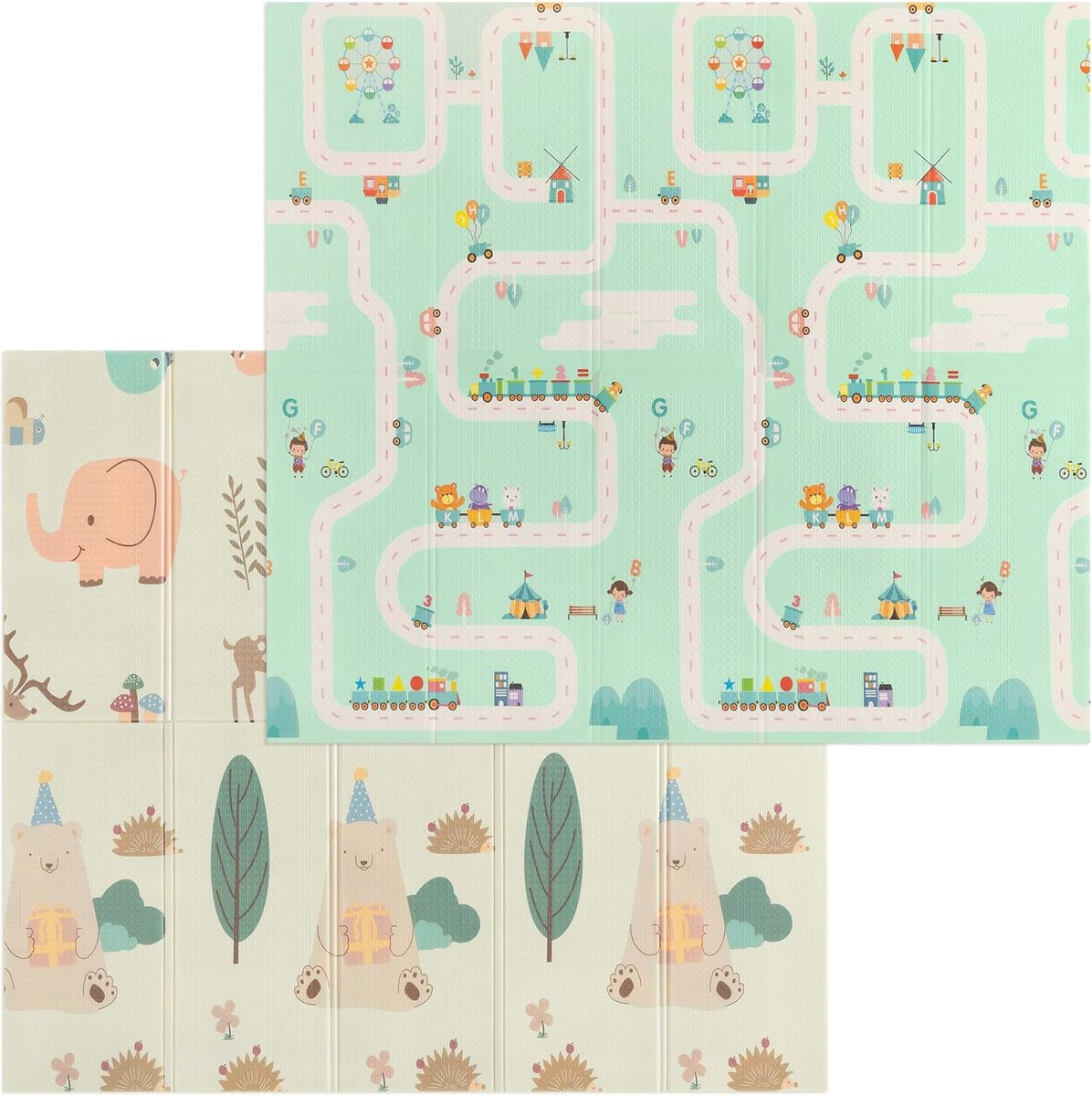Opvouwbare Babyspeelmat voor Baby’s en Peuters - Dubbelzijdige Schuimmat in Groen en Beige