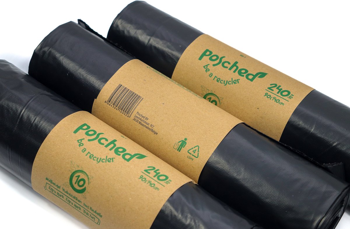 Goedkoopste POSCHED- Containerzak- Afvalzakken- Vuilniszakken 240 liter - extra groot - 90x140 cm- 30 zakken-EXTRA DIK