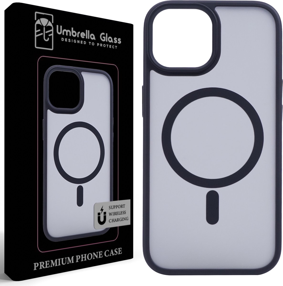 Umbrella Glass - Black Mysterie Magnetic Shield hoesje - Geschikt voor iPhone 15