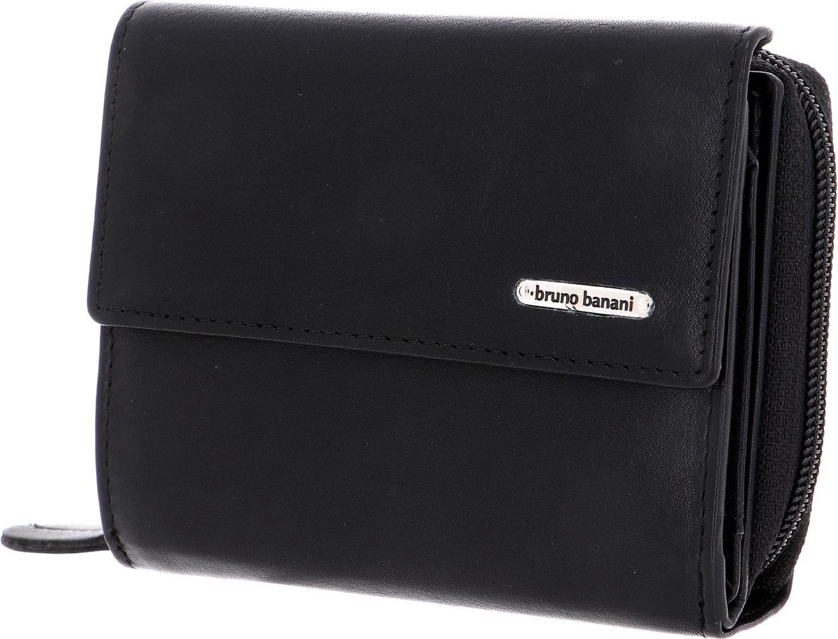 bruno banani Leren Portemonnee New York Wallet Zip With Flap Black Zwart