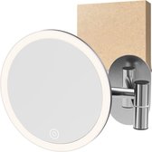 Vorupor zilver oplaadbare cosmeticaspiegel met verlichting - wandmontage zonder boren - in badkamer - 5x vergrotende make-up spiegel - 360 graden draaibare spiegel Scheerspiegel