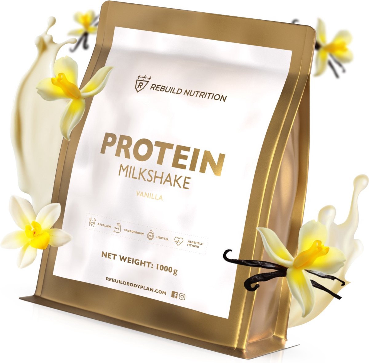 Goedkoopste Rebuild Nutrition Protein Milkshake - Vanille smaak - Whey Proteine - Hoogwaardige Eiwitpoeder - Whey Protein - 40 eiwitshakes - 1000 gram